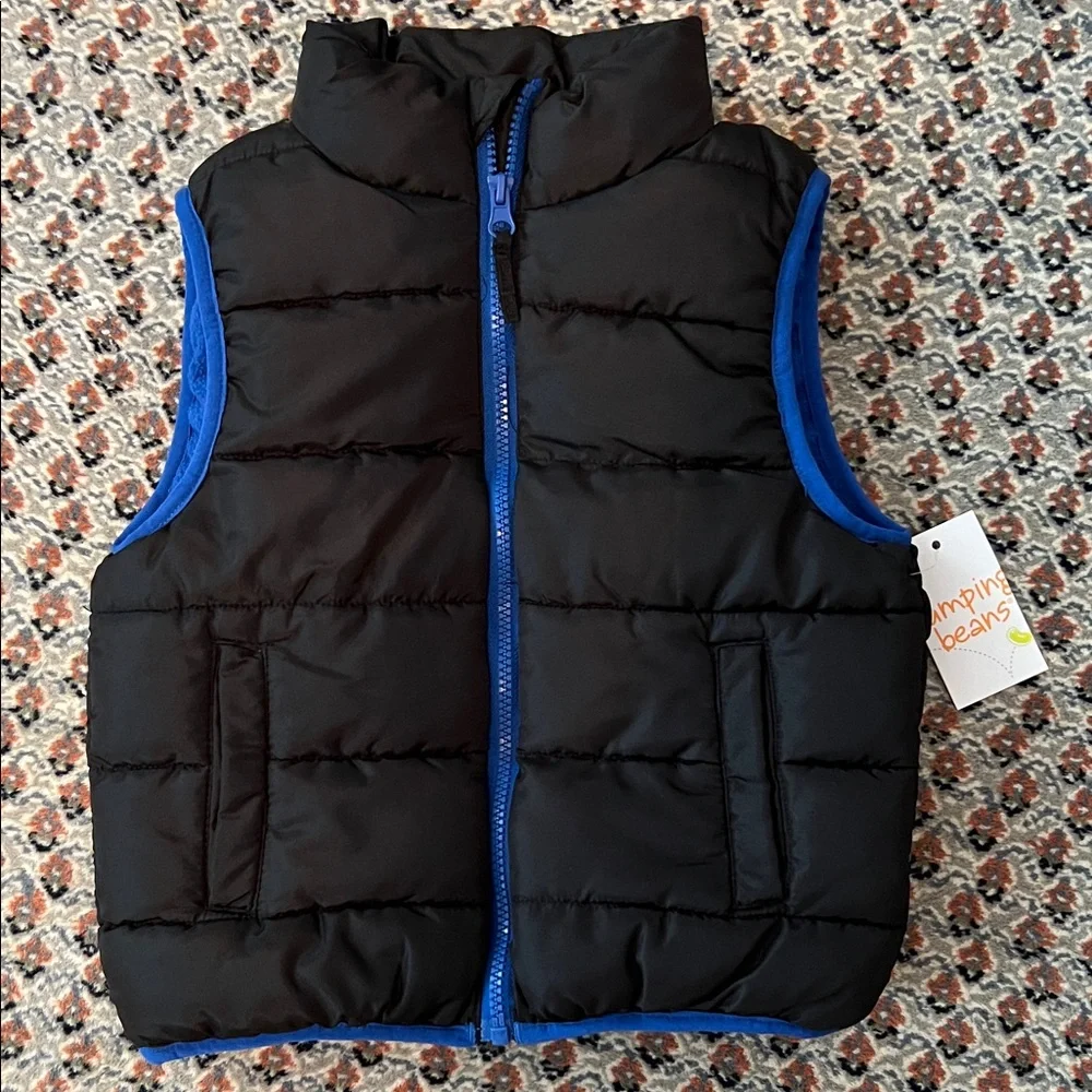 NWT Jumping Beans Black and Blue Insulated Full Zip Kids Vest size 4T